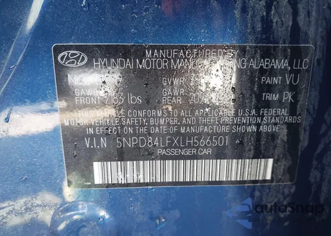 2020 Hyundai Elantra Limited from USA, damaged, VIN 5NPD84LFXLH566501
